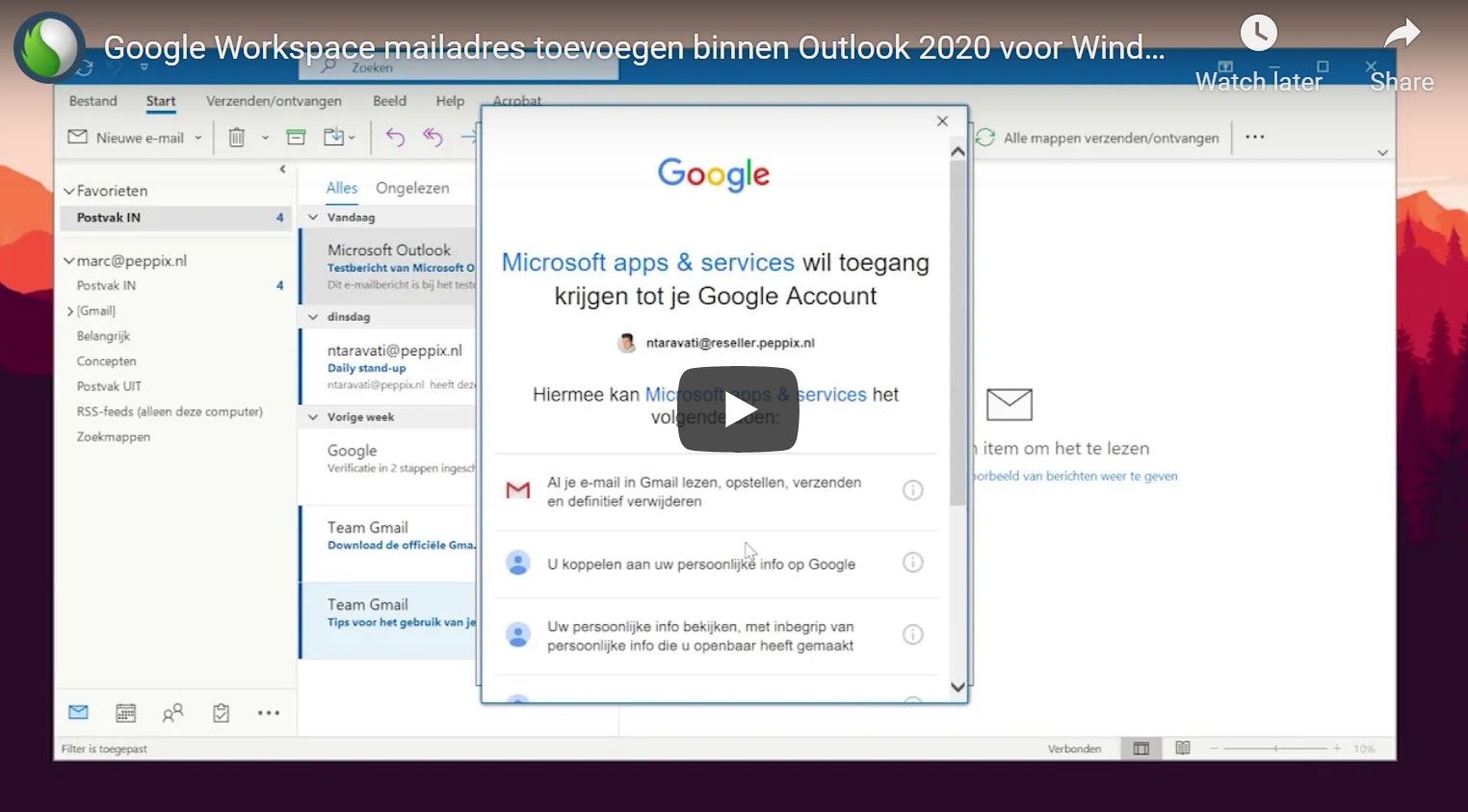 Google Workspace koppelen met Outlook 2020 bij Peppix Benelux