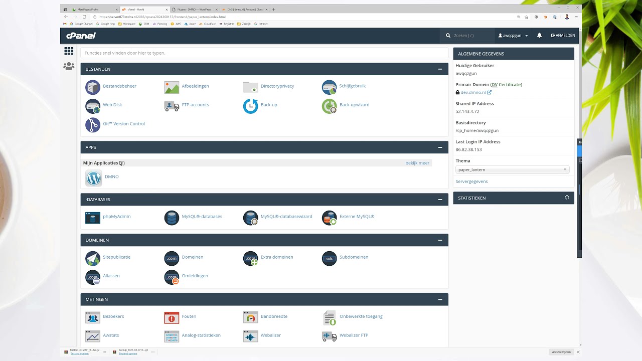 cPanel back-up maken en terugzetten bij Peppix