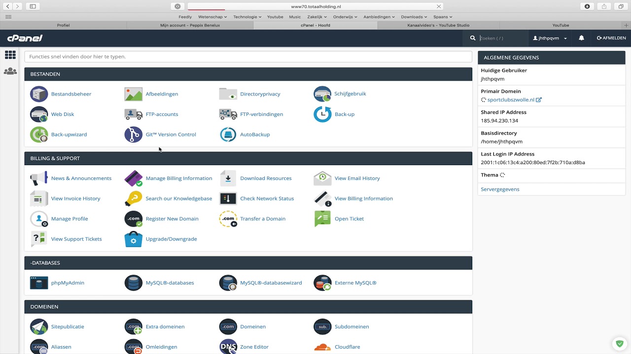 cPanel hoe log ik in? bij Peppix