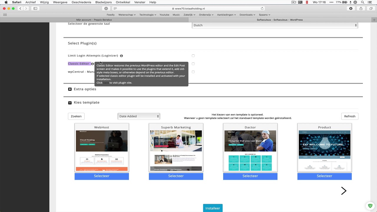 cPanel Softaculous WordPress installeren bij Peppix
