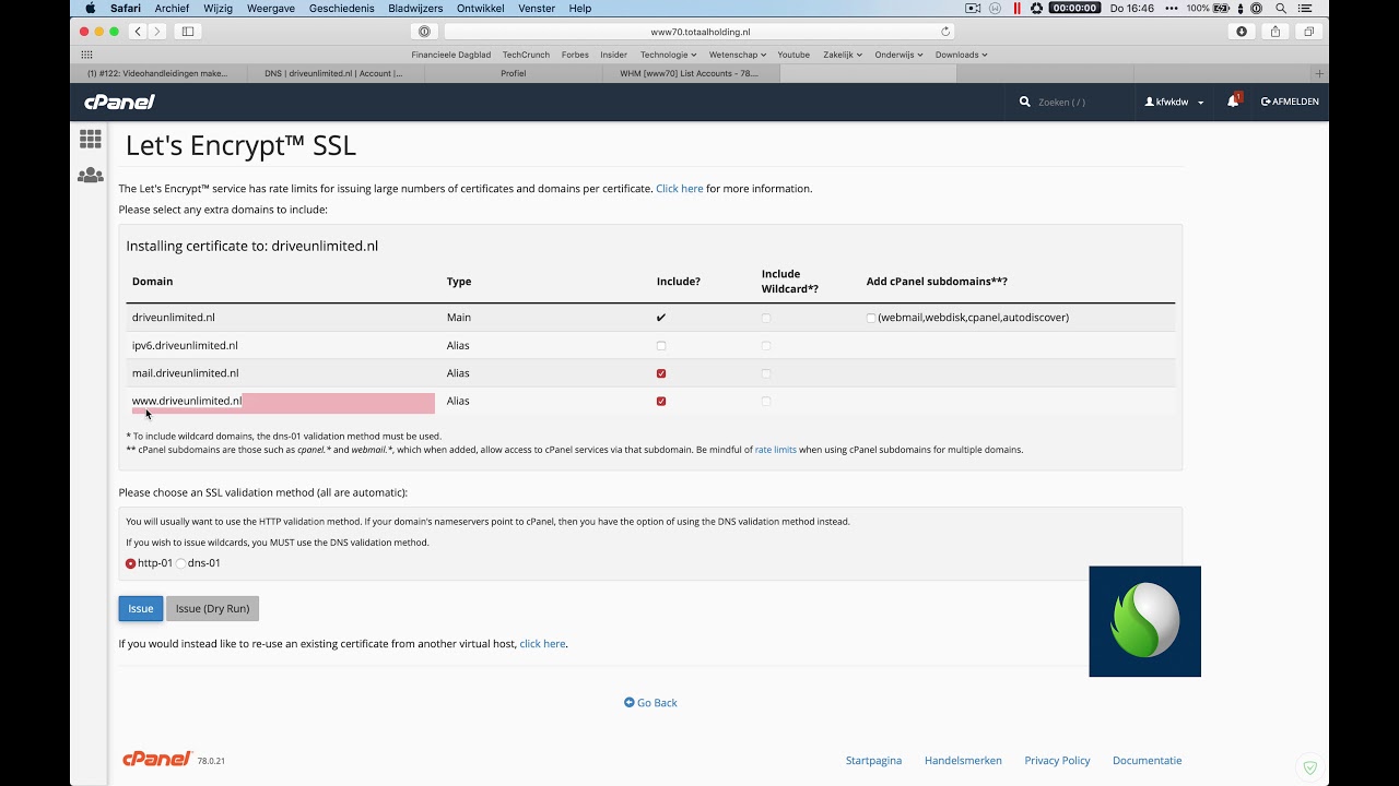 cPanel SSL certificaat aanvragen via Lets Encrypt (gratis) bij Peppix