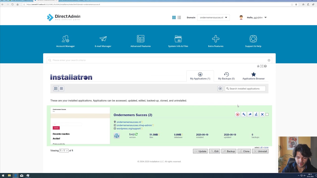 DirectAdmin Installatron WordPress importeren bij Peppix
