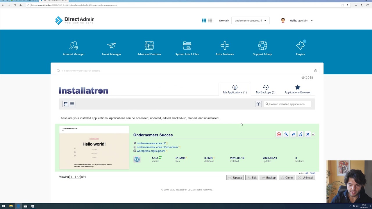 DirectAdmin Installatron WordPress backups bij Peppix
