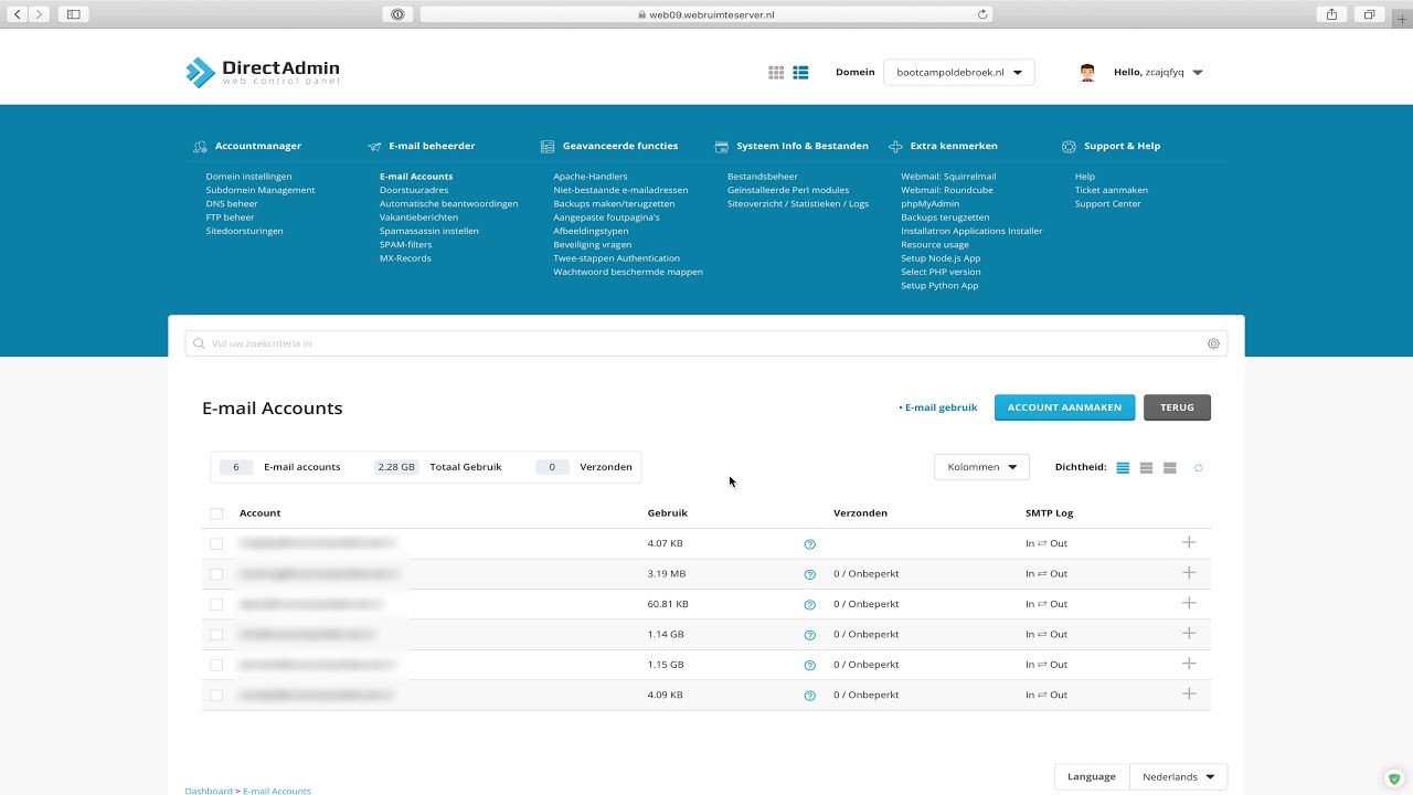 DirectAdmin mailaccount verwijderen bij Peppix