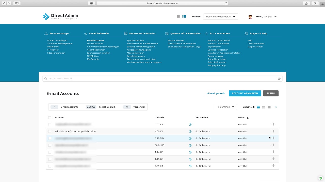 DirectAdmin mailaccount wachtwoord wijzigen bij Peppix