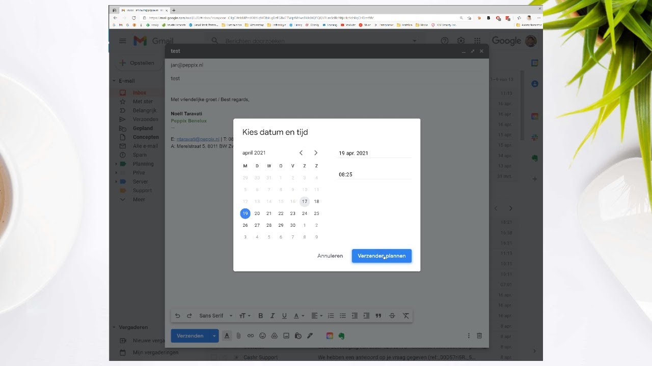 Gmail mailberichten op een later tijdstip verzenden bij Peppix