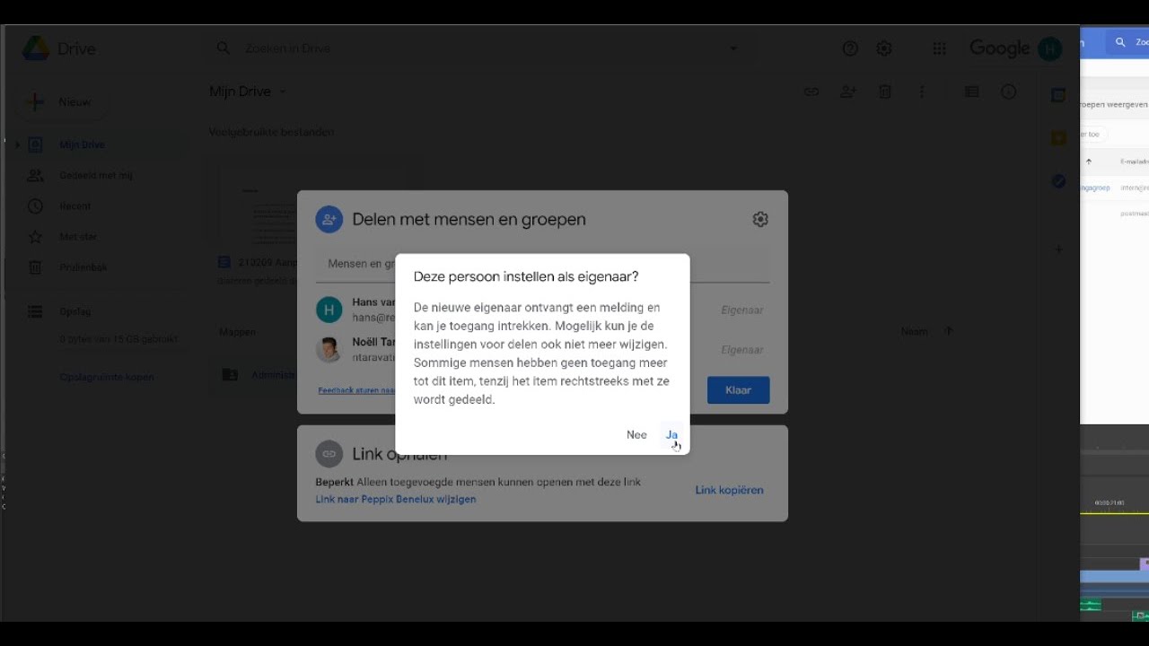 Google Drive bestandsrechten overdragen bij Peppix