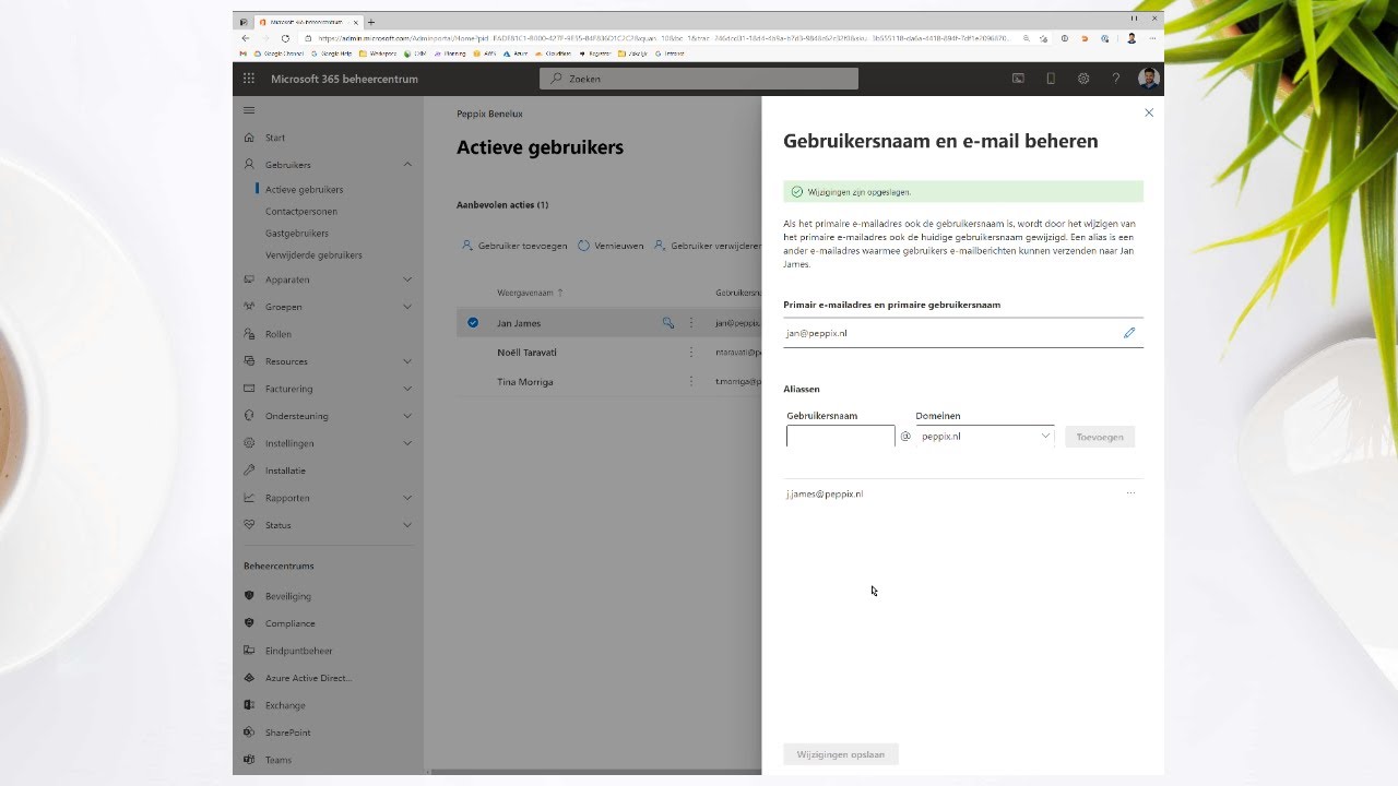 Office 365 alias toevoegen aan een Gebruiker bij Peppix