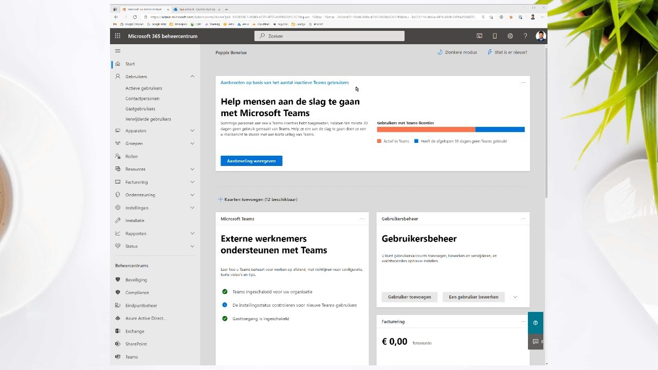 Office 365 beheerdersrol toewijzen aan een account bij Peppix