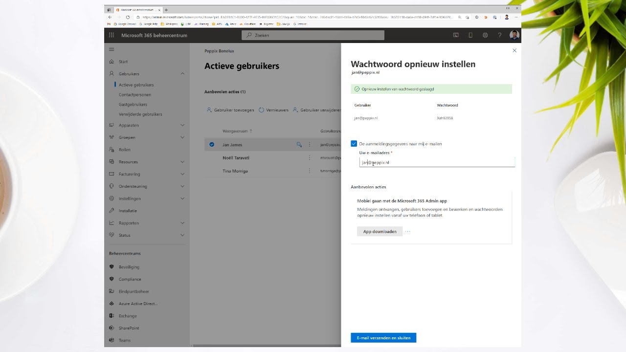 Office 365 wachtwoord wijzigen via de beheerdersconsole bij Peppix