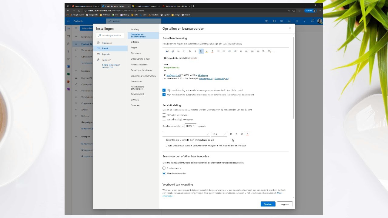 Outlook (web) mailhandtekening toevoegen bij Peppix