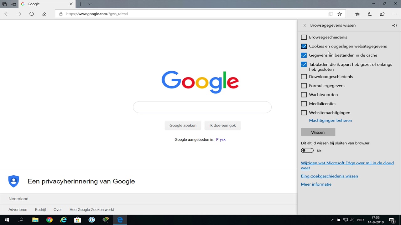 Windows Microsoft Edge browserdata wissen bij Peppix