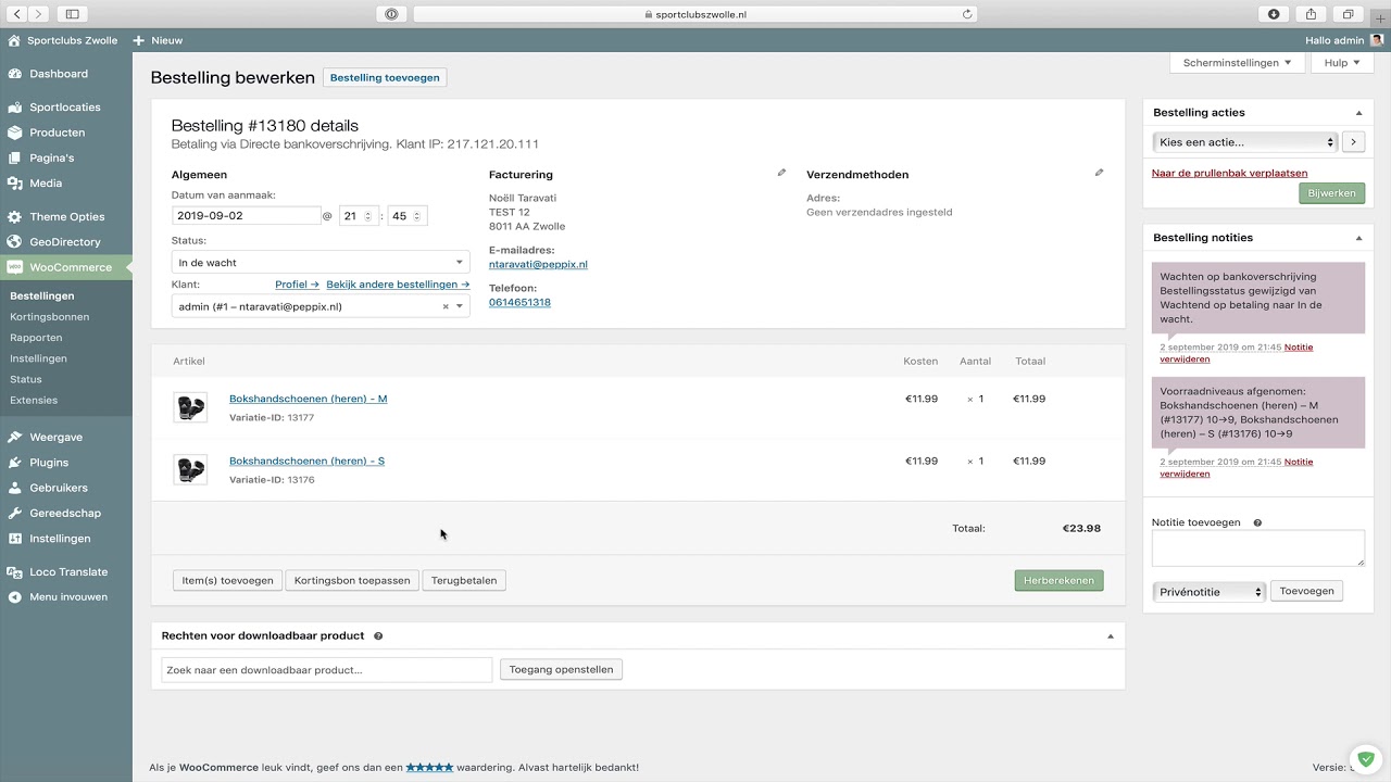 WooCommerce bestelling verwerken bij Peppix