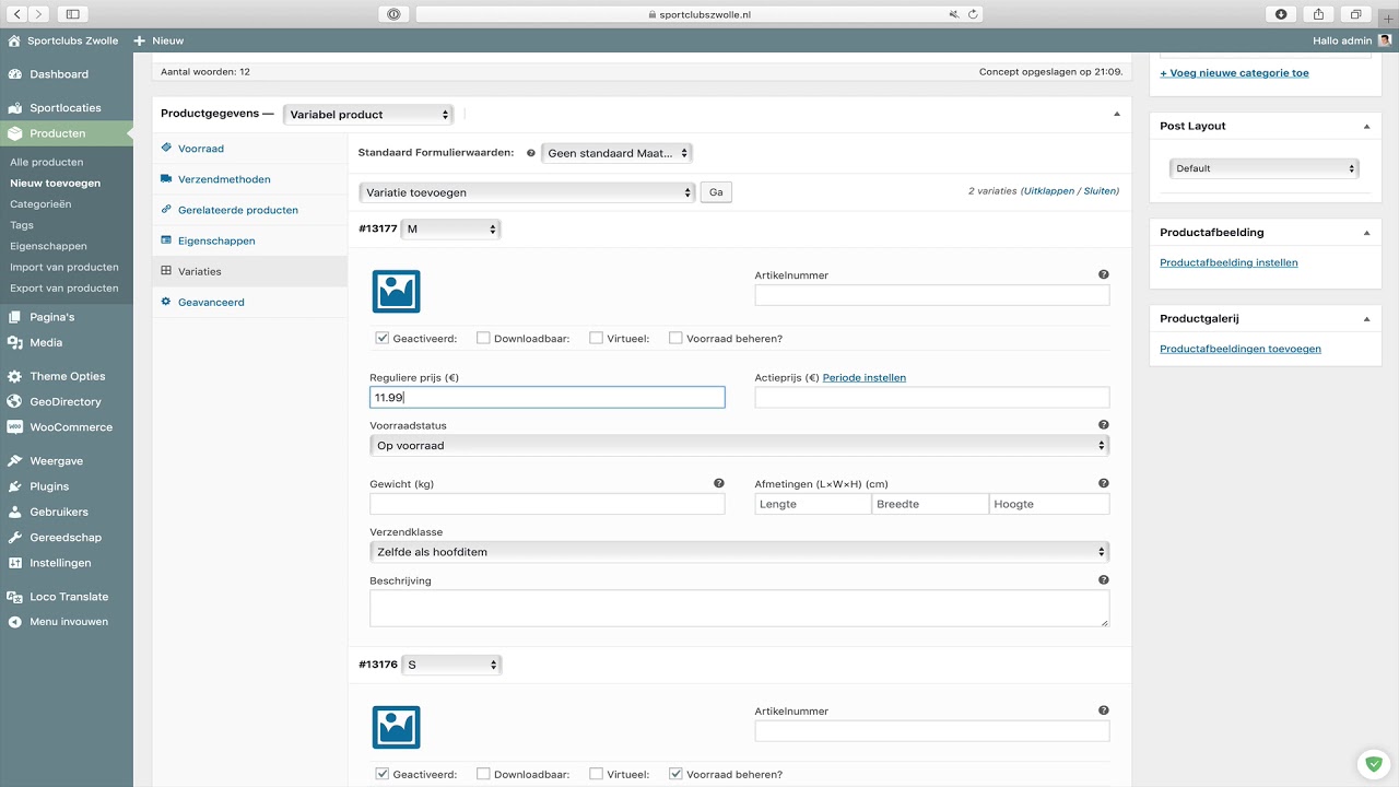 WooCommerce variabel product toevoegen bij Peppix