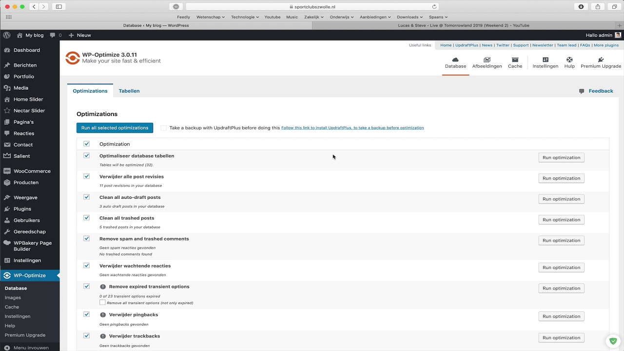 WordPress database optimaliseren met WP Optimize bij Peppix