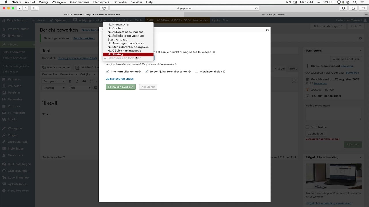 WordPress nieuwsbericht toevoegen bij Peppix