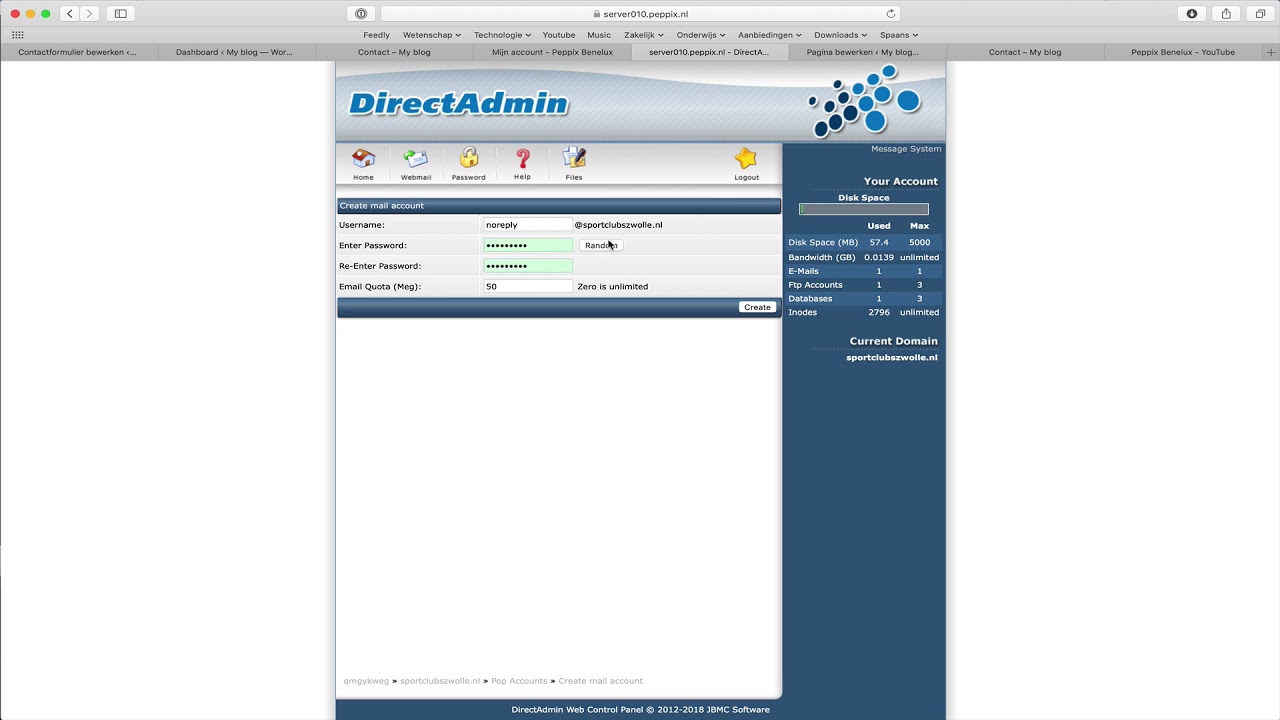 WordPress verbinden met SMTP account bij Peppix